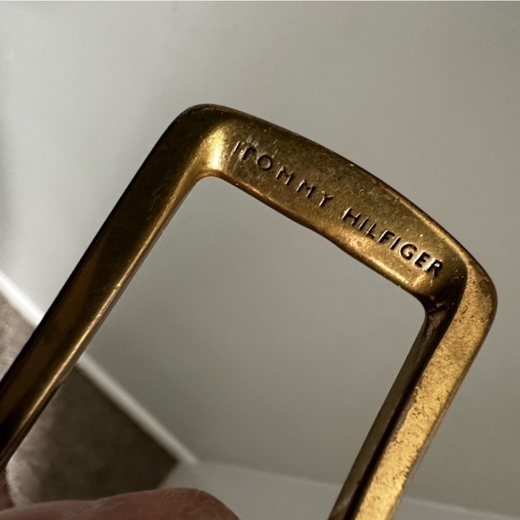 Tommy Hilfiger Brown Leather Belt Men’s 35-37 Brass Tone buckle Work Casual - Picture 5 of 17